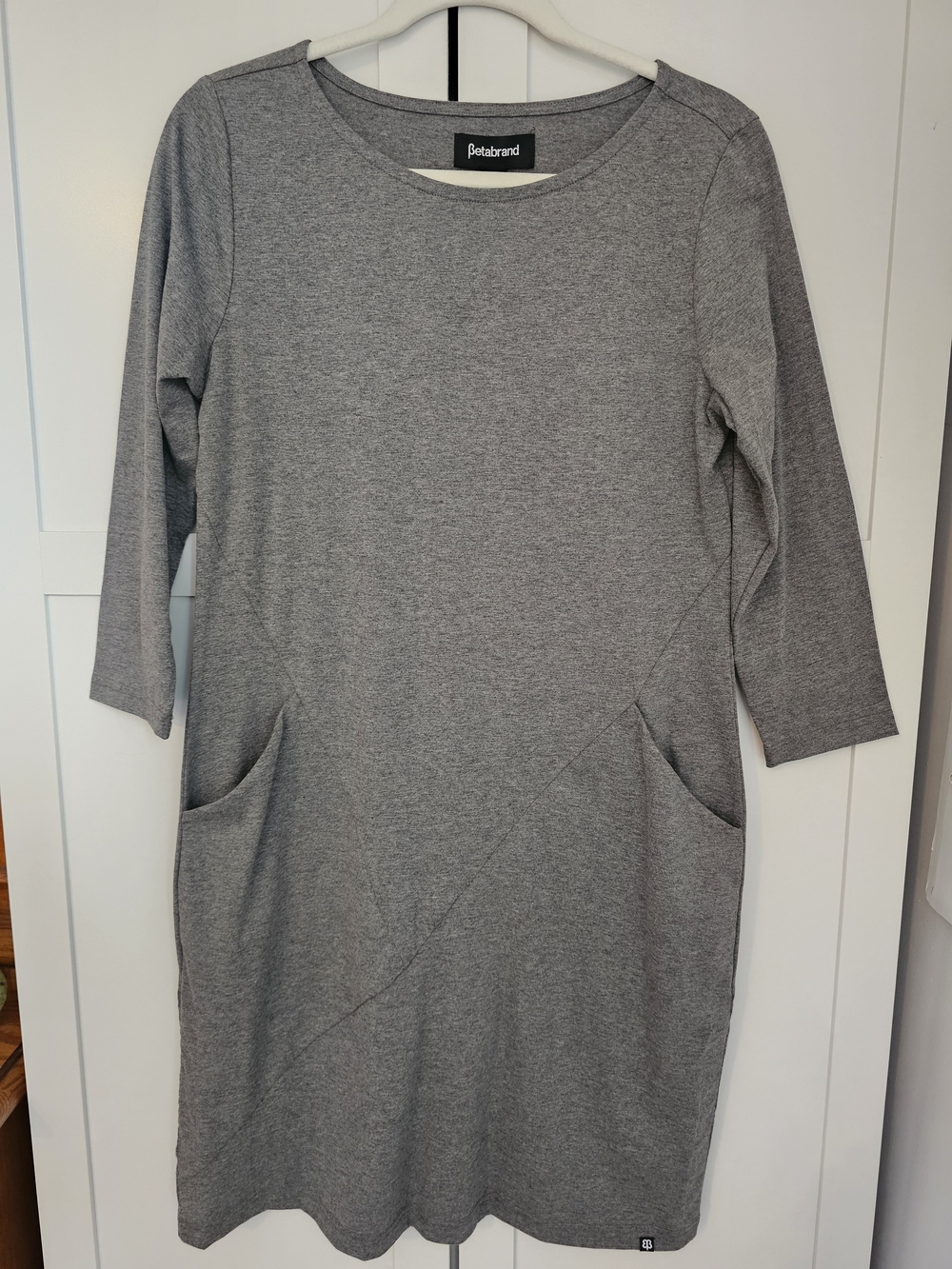NWT Betabrand Gray Convertible Tunic Dress 3/4 Sleeve Pockets Side Pulls L